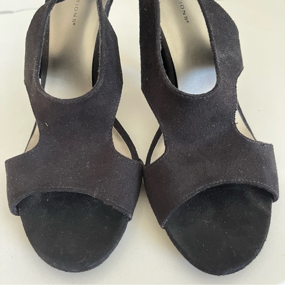 Predictions Black Open Toe Sandals Pumps Size 8.5‎ Faux Suede Heels Ankle Strap - Picture 10 of 11